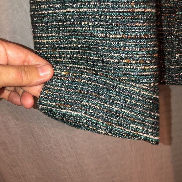 Kasper 6 Striped Elegant Evening Green White Orange Black Metallic Tweed Jacket - Picture 7 of 13